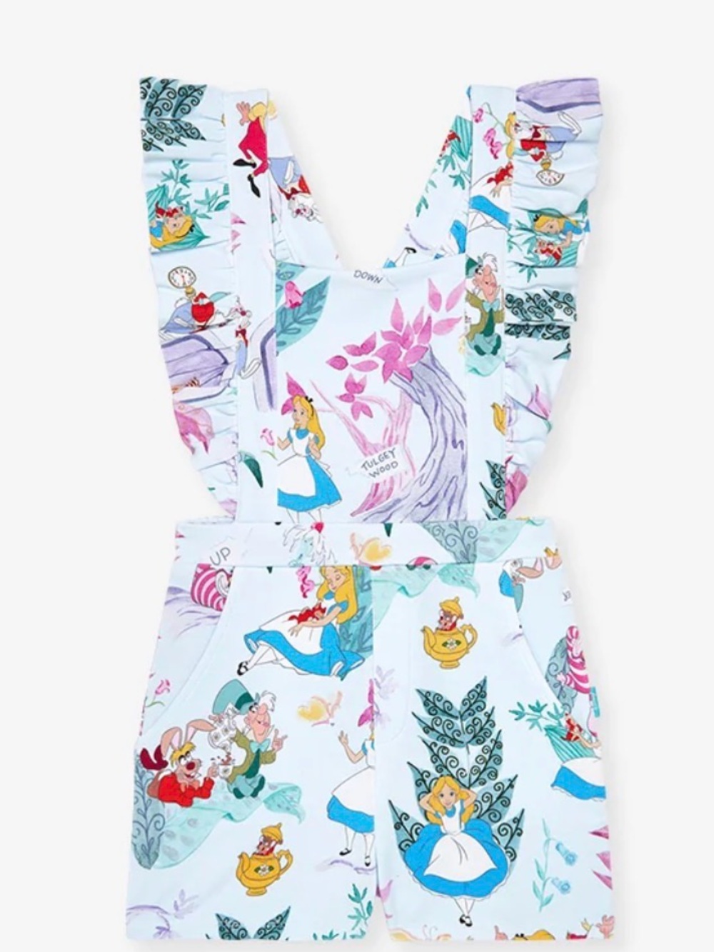 Posh Peanut Disney Adventures in Wonderland French Terry Short Overalls NIP